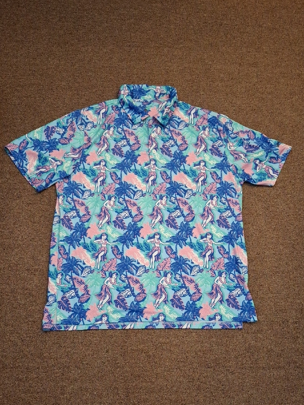 Simply Southern Men's Hawaiian Golf Polo Shirt - Blue & Pink Sz XXL